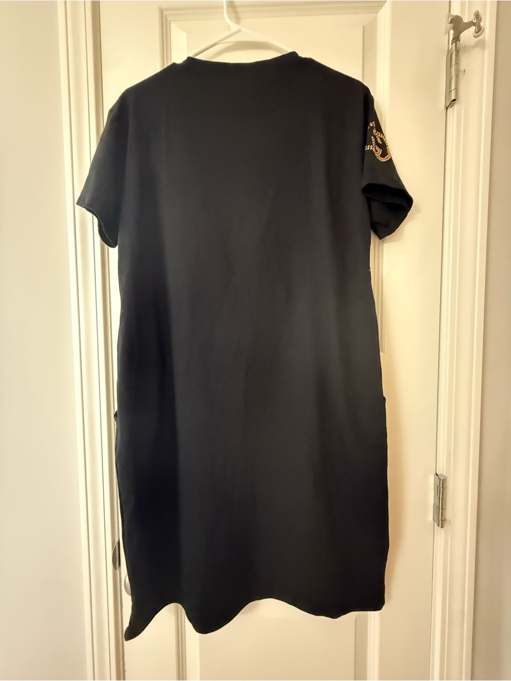 Black T-shirt Dress with Gold Logo Embellishment New With Tags Size Large - Picture 6 of 8